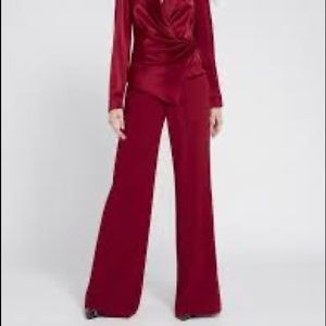 Alice + Olivia trouser in color Bordeaux. Blazer & blouse also listed.